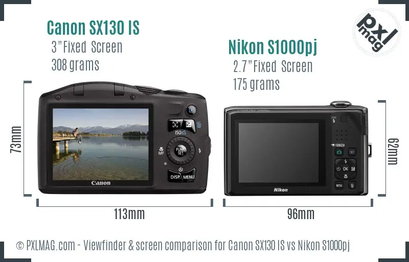 Canon SX130 IS vs Nikon S1000pj Screen and Viewfinder comparison