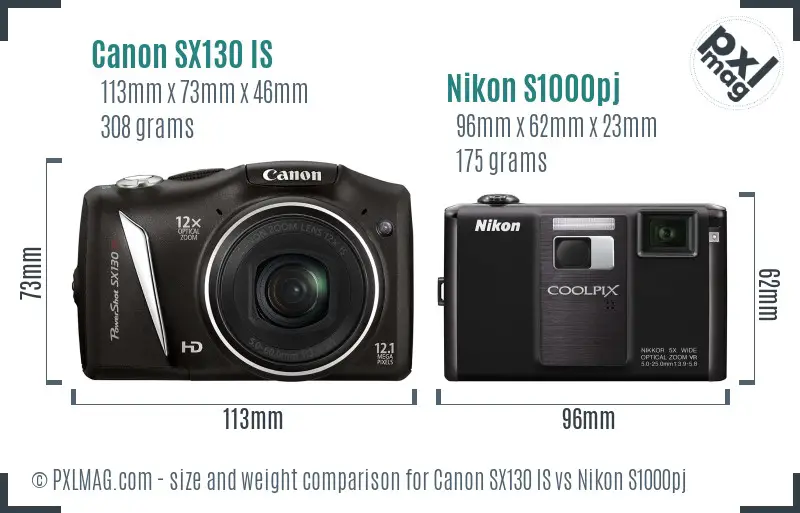 Canon SX130 IS vs Nikon S1000pj size comparison