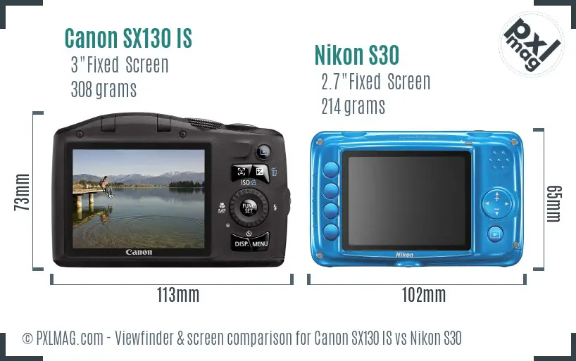 Canon SX130 IS vs Nikon S30 Screen and Viewfinder comparison