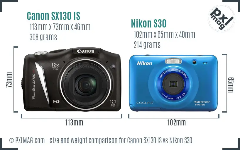 Canon SX130 IS vs Nikon S30 size comparison