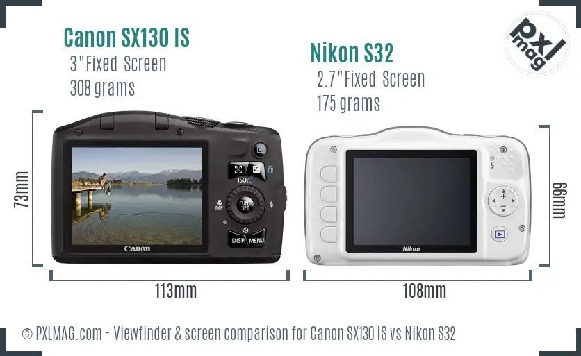 Canon SX130 IS vs Nikon S32 Screen and Viewfinder comparison