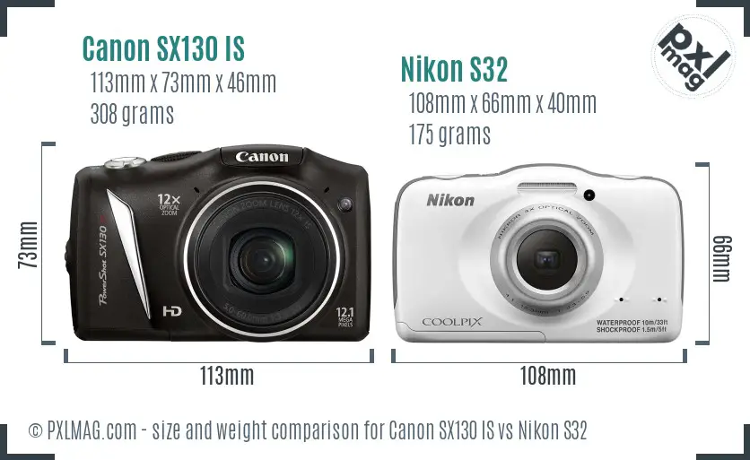Canon SX130 IS vs Nikon S32 size comparison