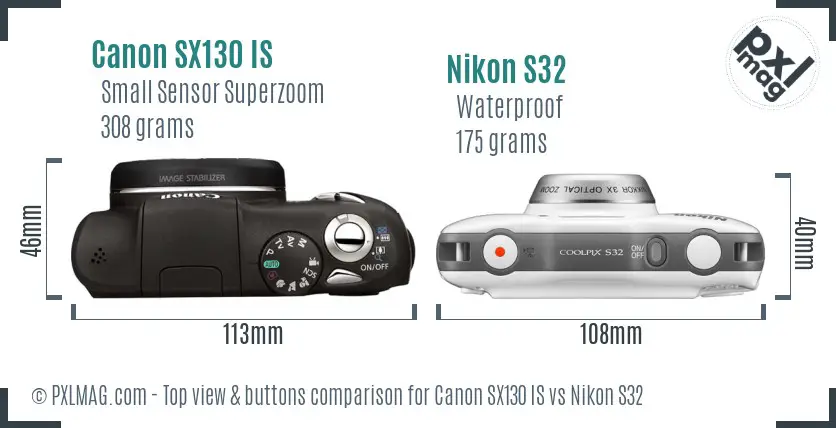 Canon SX130 IS vs Nikon S32 top view buttons comparison