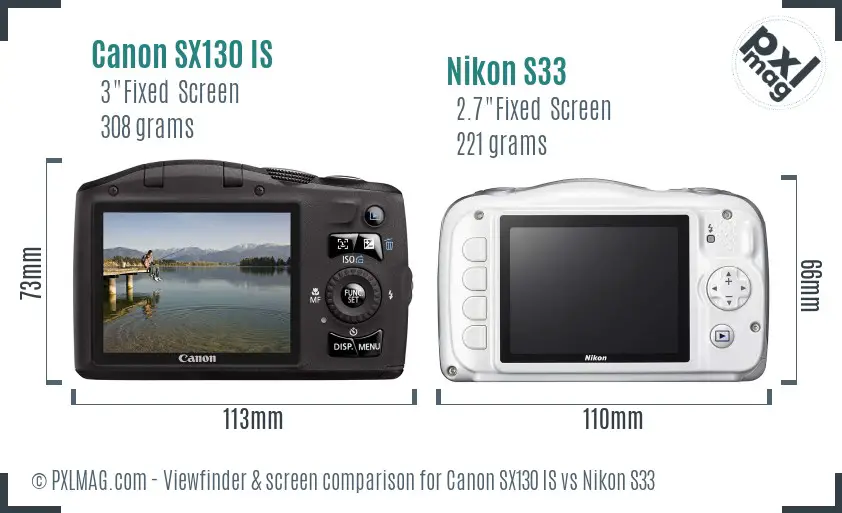 Canon SX130 IS vs Nikon S33 Screen and Viewfinder comparison