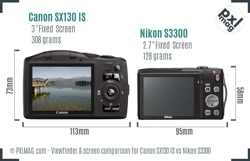 Canon SX130 IS vs Nikon S3300 Screen and Viewfinder comparison