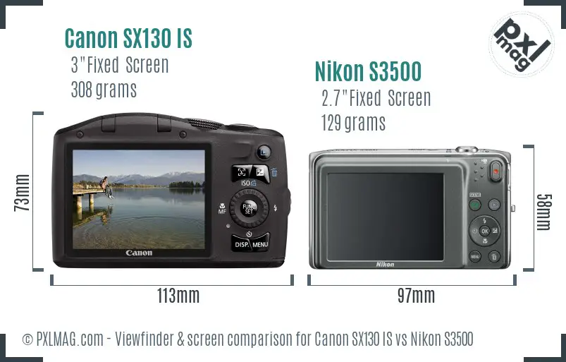 Canon SX130 IS vs Nikon S3500 Screen and Viewfinder comparison