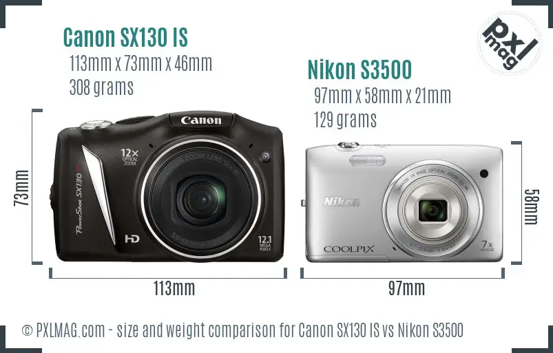 Canon SX130 IS vs Nikon S3500 size comparison