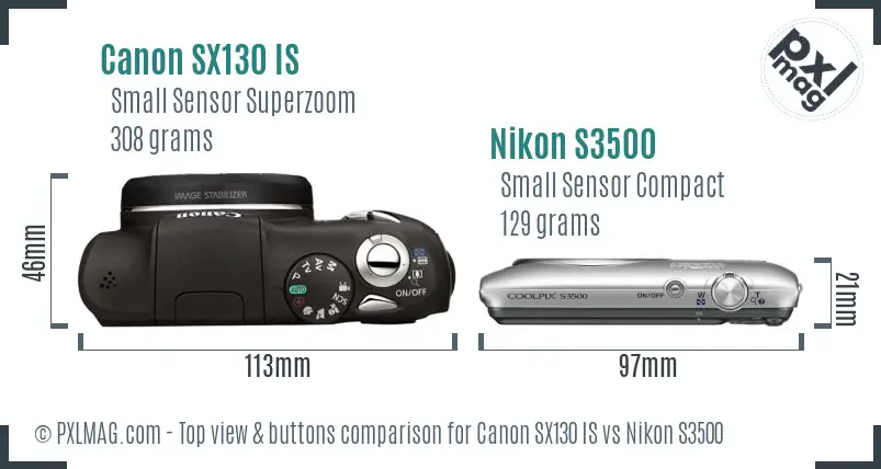 Canon SX130 IS vs Nikon S3500 top view buttons comparison