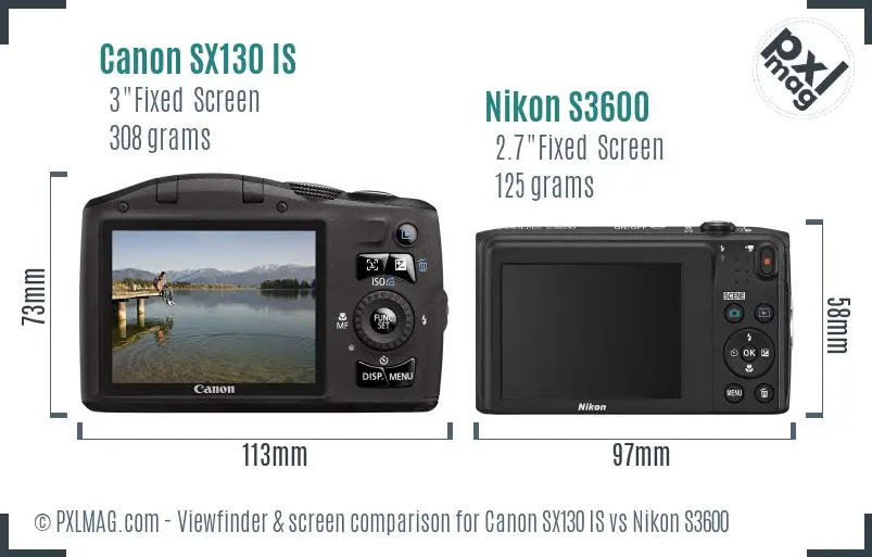 Canon SX130 IS vs Nikon S3600 Screen and Viewfinder comparison