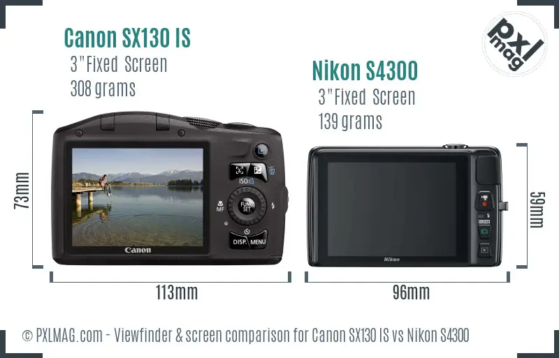 Canon SX130 IS vs Nikon S4300 Screen and Viewfinder comparison