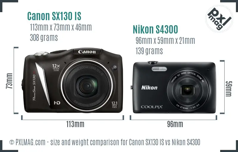 Canon SX130 IS vs Nikon S4300 size comparison