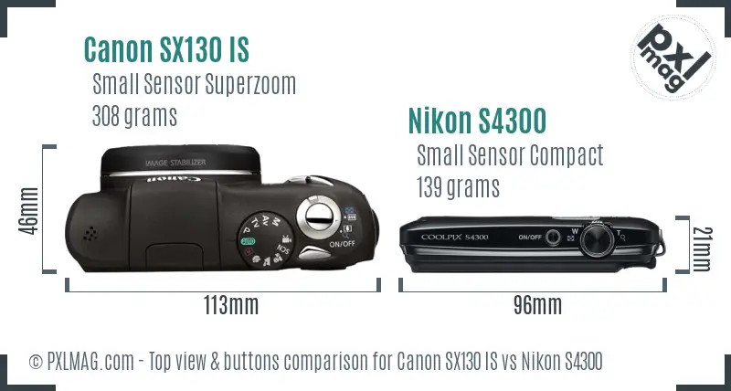 Canon SX130 IS vs Nikon S4300 top view buttons comparison