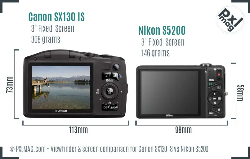 Canon SX130 IS vs Nikon S5200 Screen and Viewfinder comparison