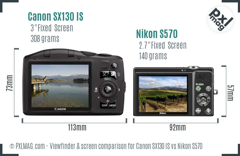 Canon SX130 IS vs Nikon S570 Screen and Viewfinder comparison