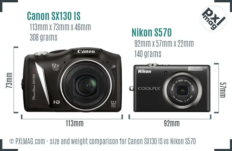 Canon SX130 IS vs Nikon S570 size comparison