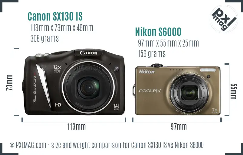 Canon SX130 IS vs Nikon S6000 size comparison