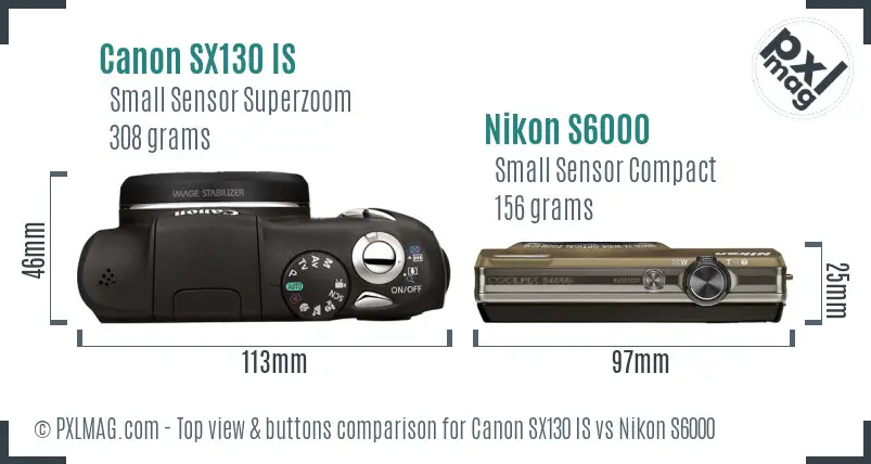 Canon SX130 IS vs Nikon S6000 top view buttons comparison