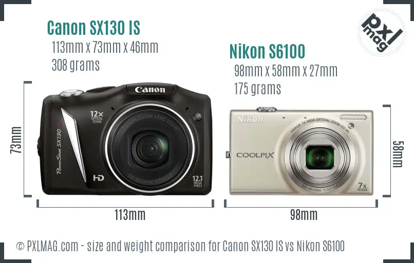 Canon SX130 IS vs Nikon S6100 size comparison Canon SX130 IS vs Nikon S6100 size comparison