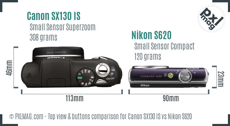 Canon SX130 IS vs Nikon S620 top view buttons comparison