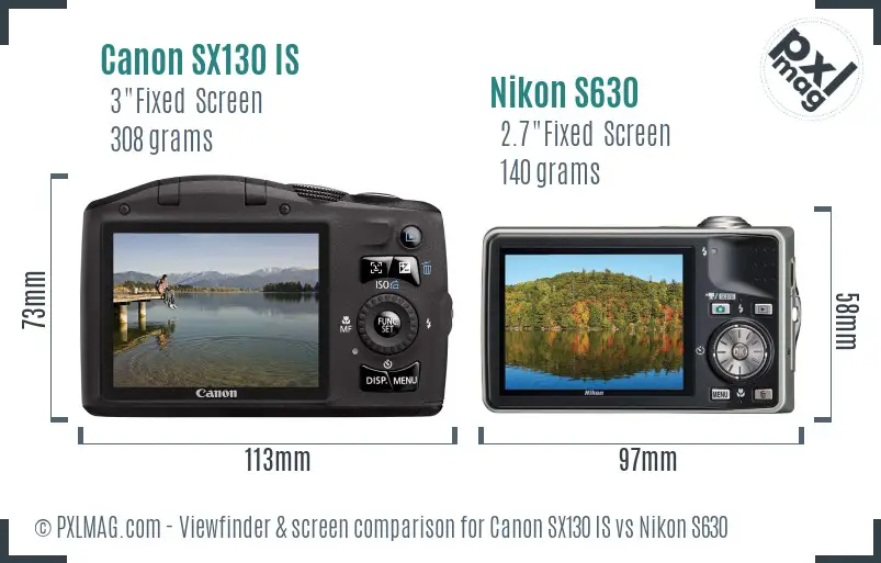 Canon SX130 IS vs Nikon S630 Screen and Viewfinder comparison