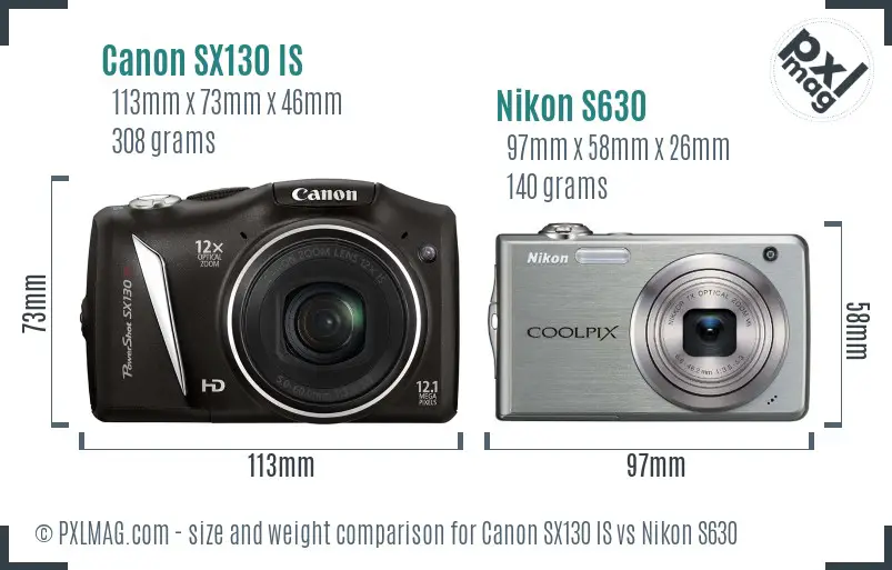 Canon SX130 IS vs Nikon S630 size comparison