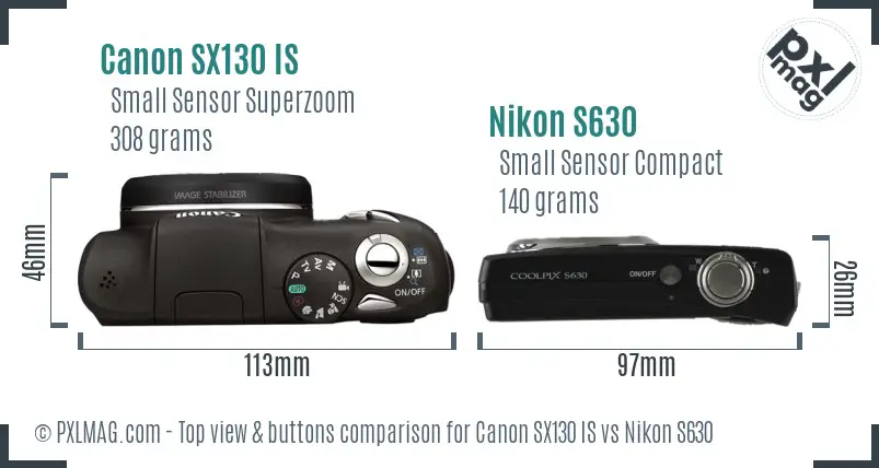 Canon SX130 IS vs Nikon S630 top view buttons comparison