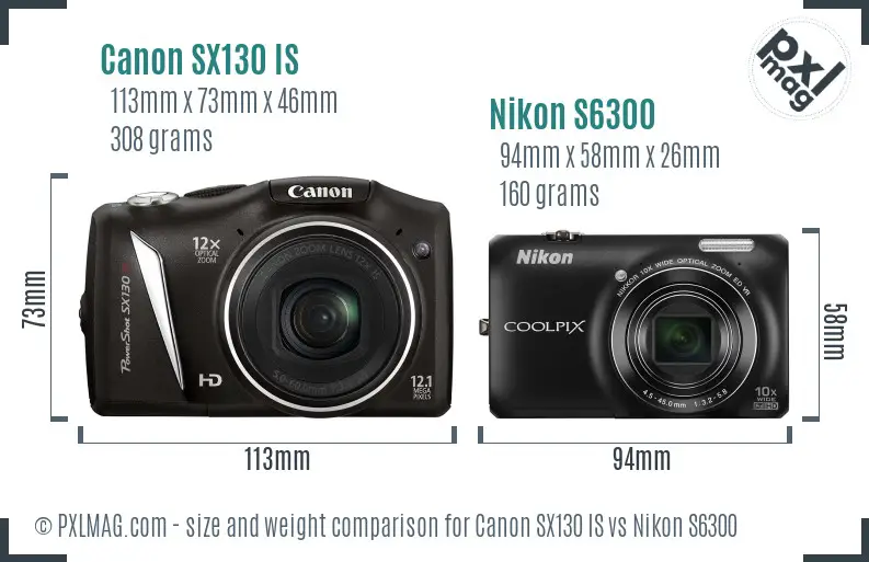 Canon SX130 IS vs Nikon S6300 size comparison Canon SX130 IS vs Nikon S6300 size comparison