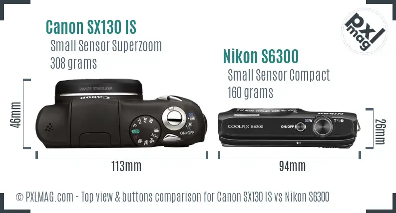 Canon SX130 IS vs Nikon S6300 top view buttons comparison Canon SX130 IS vs Nikon S6300 top view buttons comparison