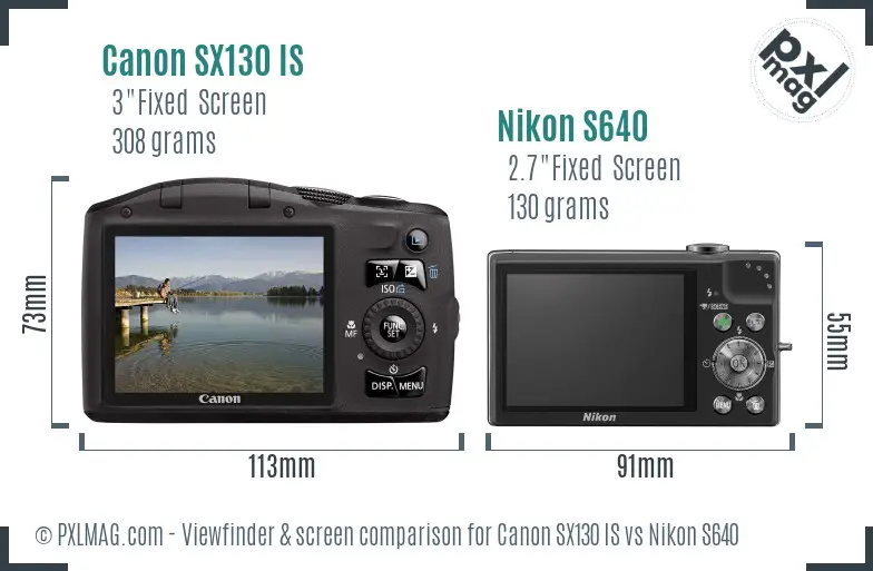 Canon SX130 IS vs Nikon S640 Screen and Viewfinder comparison