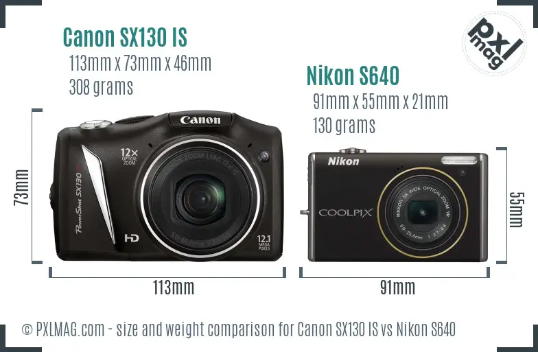 Canon SX130 IS vs Nikon S640 size comparison