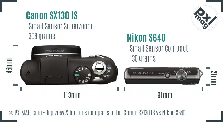 Canon SX130 IS vs Nikon S640 top view buttons comparison