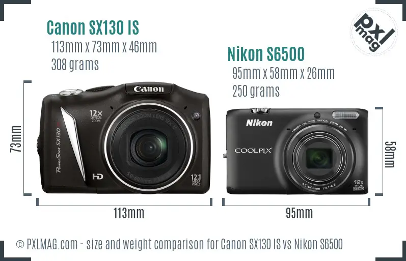 Canon SX130 IS vs Nikon S6500 size comparison