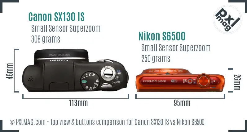 Canon SX130 IS vs Nikon S6500 top view buttons comparison