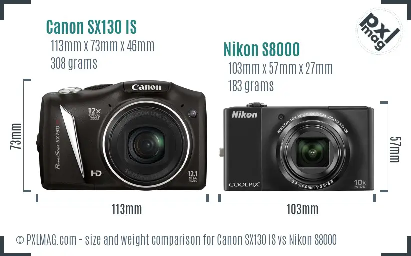 Canon SX130 IS vs Nikon S8000 size comparison