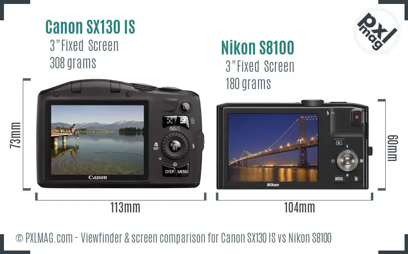 Canon SX130 IS vs Nikon S8100 Screen and Viewfinder comparison
