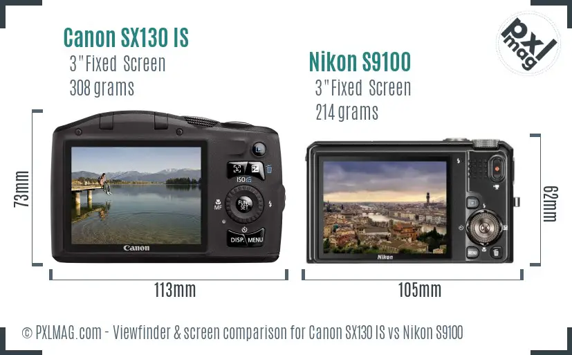 Canon SX130 IS vs Nikon S9100 Screen and Viewfinder comparison