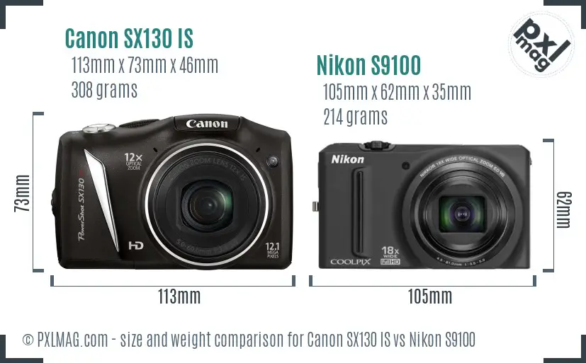 Canon SX130 IS vs Nikon S9100 size comparison