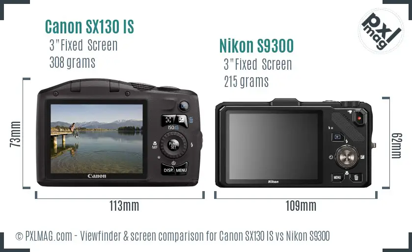 Canon SX130 IS vs Nikon S9300 Screen and Viewfinder comparison