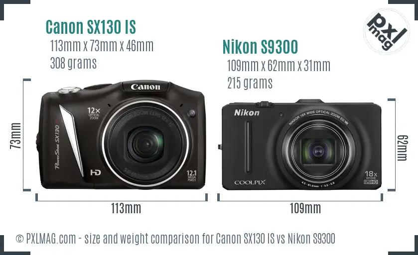 Canon SX130 IS vs Nikon S9300 size comparison