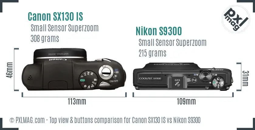 Canon SX130 IS vs Nikon S9300 top view buttons comparison