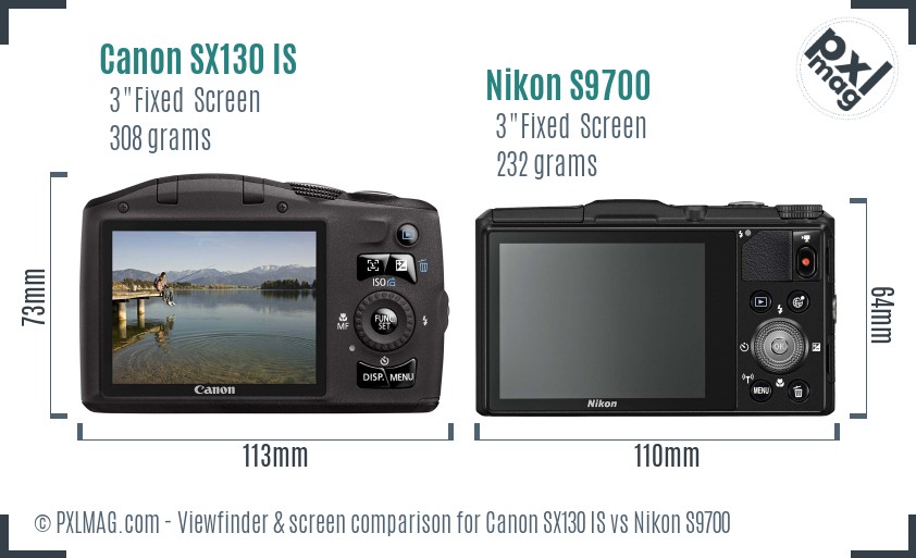 Canon SX130 IS vs Nikon S9700 Screen and Viewfinder comparison