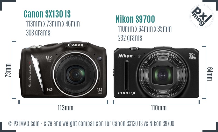 Canon SX130 IS vs Nikon S9700 size comparison