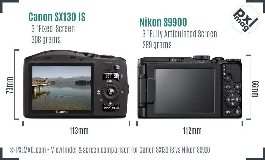 Canon SX130 IS vs Nikon S9900 Screen and Viewfinder comparison