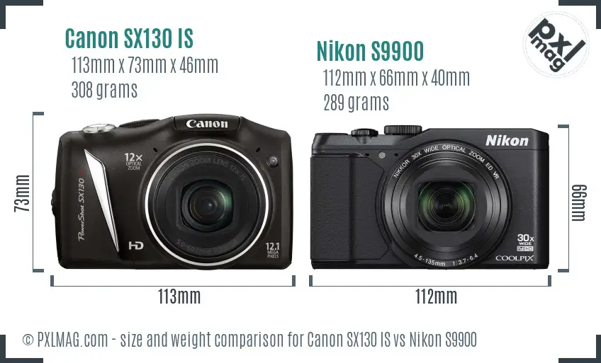 Canon SX130 IS vs Nikon S9900 size comparison