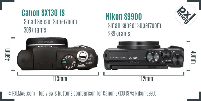 Canon SX130 IS vs Nikon S9900 top view buttons comparison