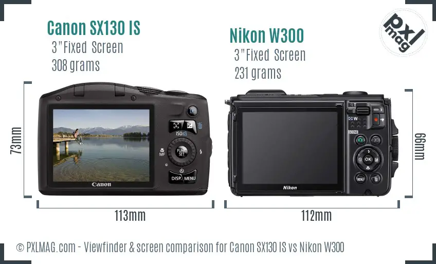 Canon SX130 IS vs Nikon W300 Screen and Viewfinder comparison