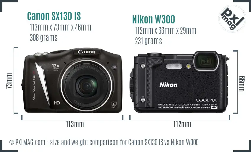 Canon SX130 IS vs Nikon W300 size comparison