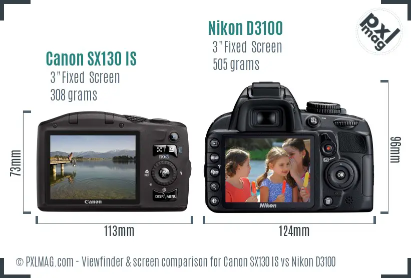 Canon SX130 IS vs Nikon D3100 Screen and Viewfinder comparison