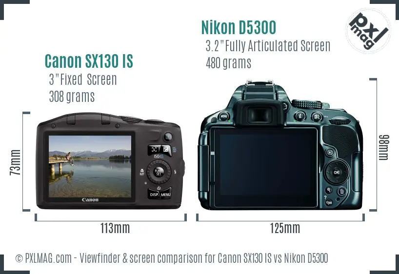 Canon SX130 IS vs Nikon D5300 Screen and Viewfinder comparison