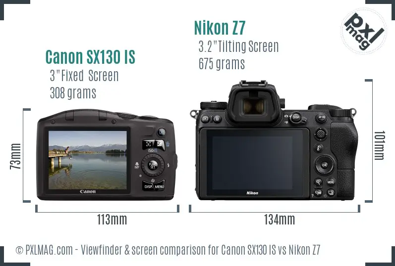 Canon SX130 IS vs Nikon Z7 Screen and Viewfinder comparison